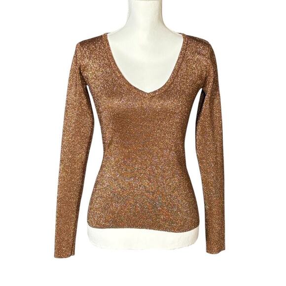 Vintage Betsey Johnson Top Size Medium Long Sleeve Sparkle Bronze Retro Y2k - Picture 1 of 7